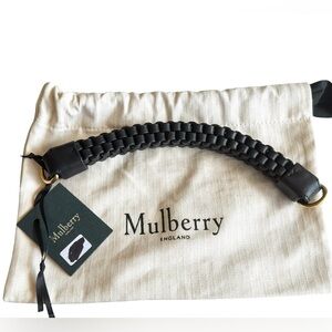 NWT Mulberry Black Leather Braided Bag Strap With Gold Hardware